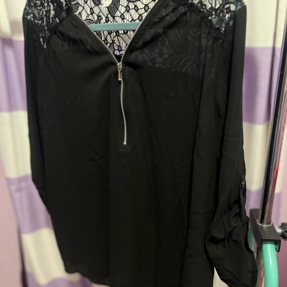 Maurices Black Lace Zip-Up Blouse